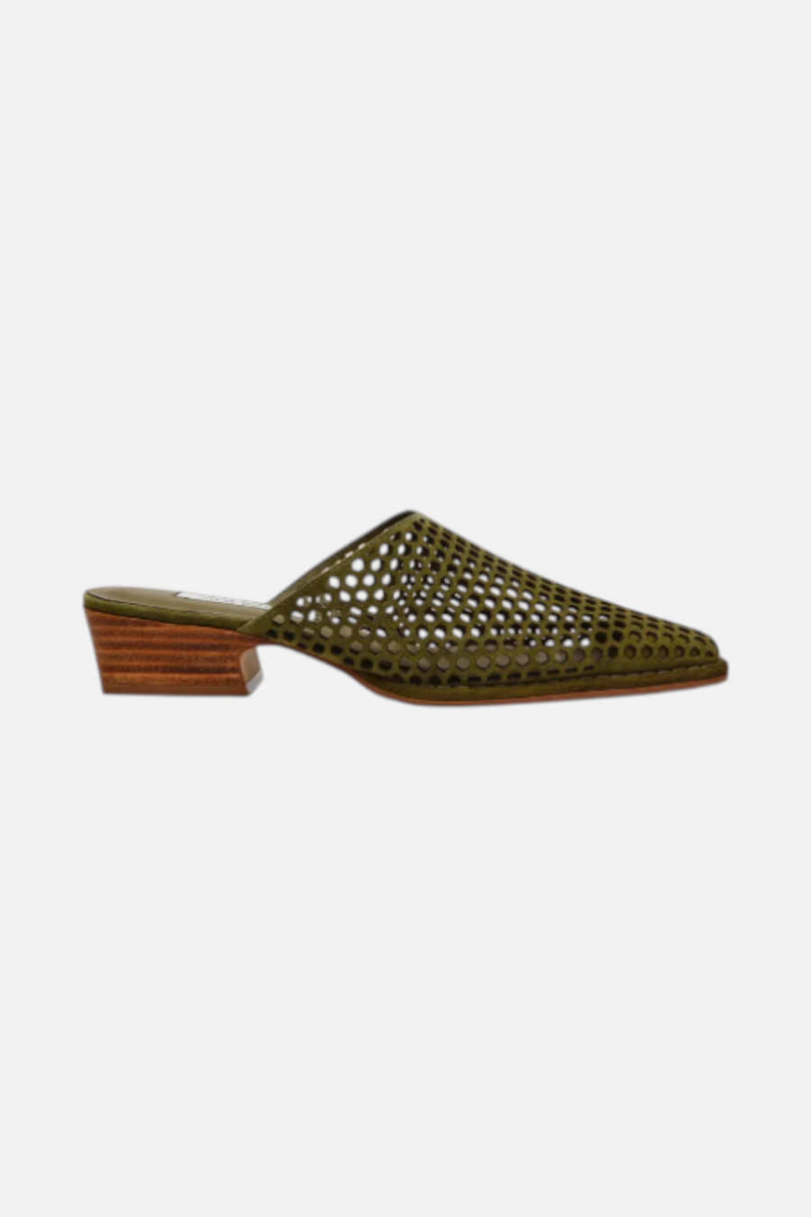 Steve Madden Women's Dessa Perforated Mule in Olive Suede – front view