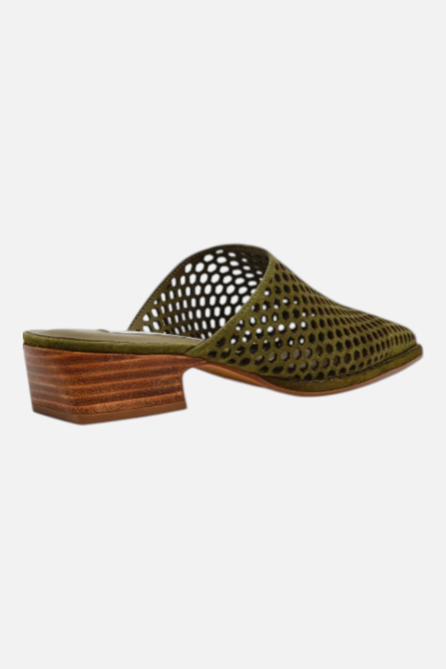 Steve Madden Women's Dessa Perforated Mule in Olive Suede – side view