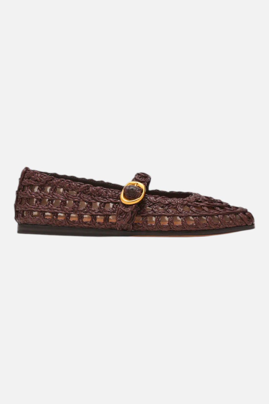 Steve Madden Women's Melody Brown Raffia Mary Jane Woven Buckle Flat – front view