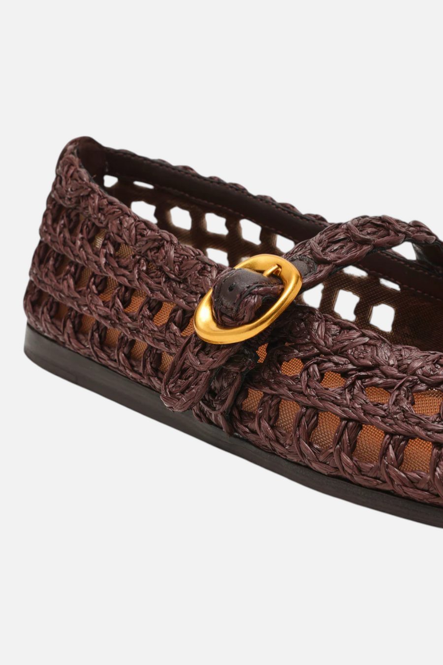 Steve Madden Women's Melody Brown Raffia Mary Jane Woven Buckle Flat – side view