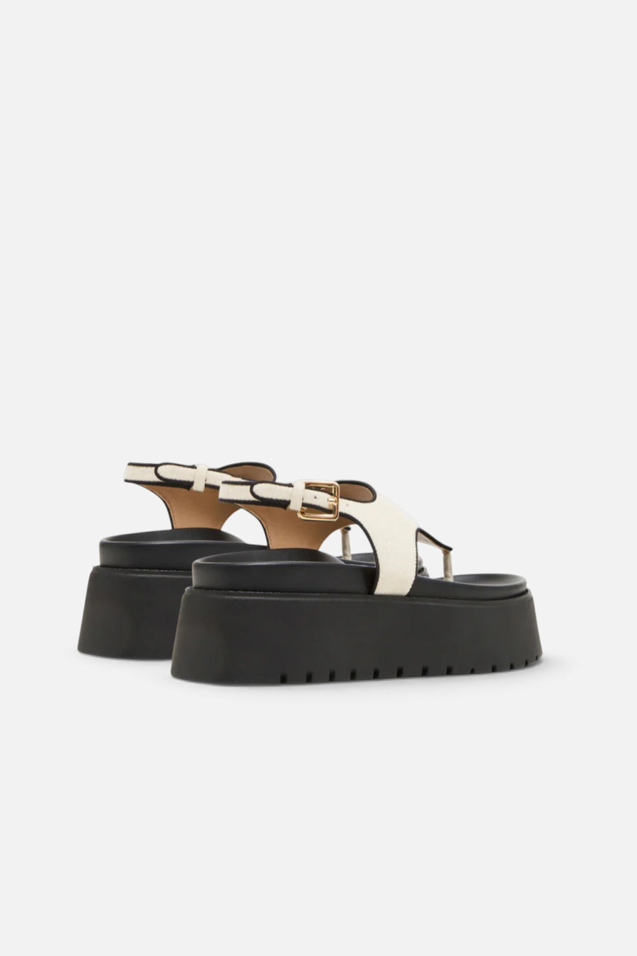 Steve Madden Women's Tabor Natural Linen Thong Footbed Platform – three-quarter view
