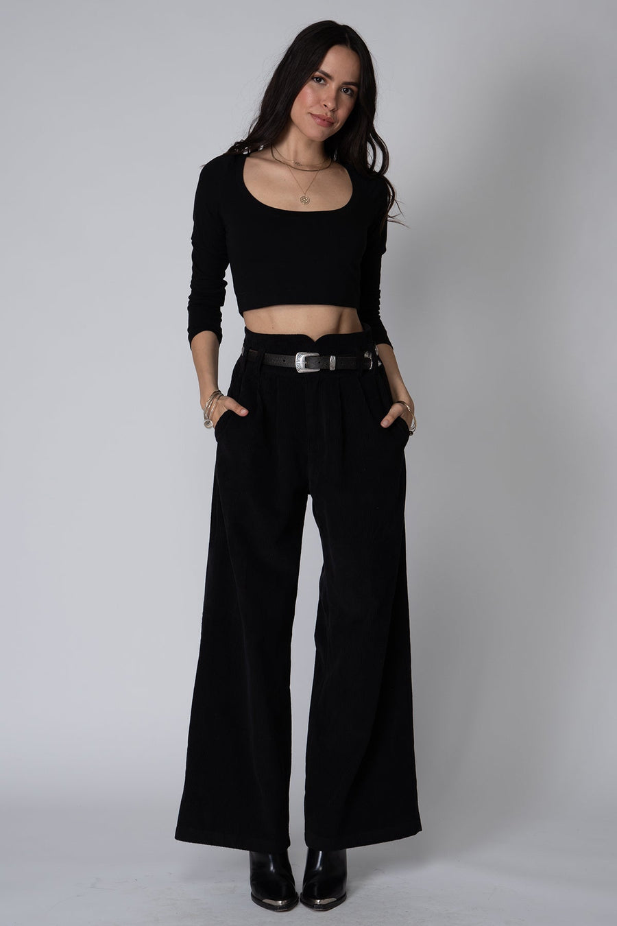 Stillwater Corduroy Knotch Waist Pant in Black – back view