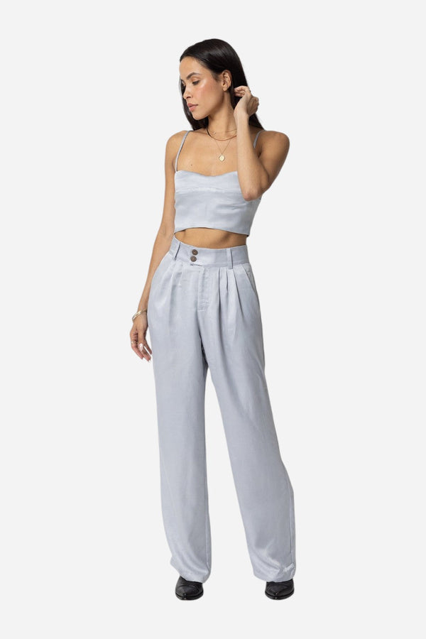 Stillwater Cupro Silky Pleated Pant in Silver