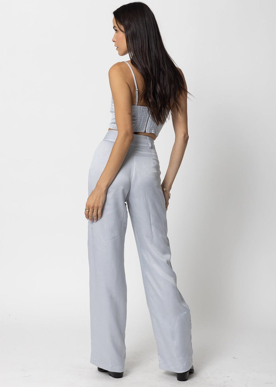 Stillwater Cupro Silky Pleated Pant in Silver – side view