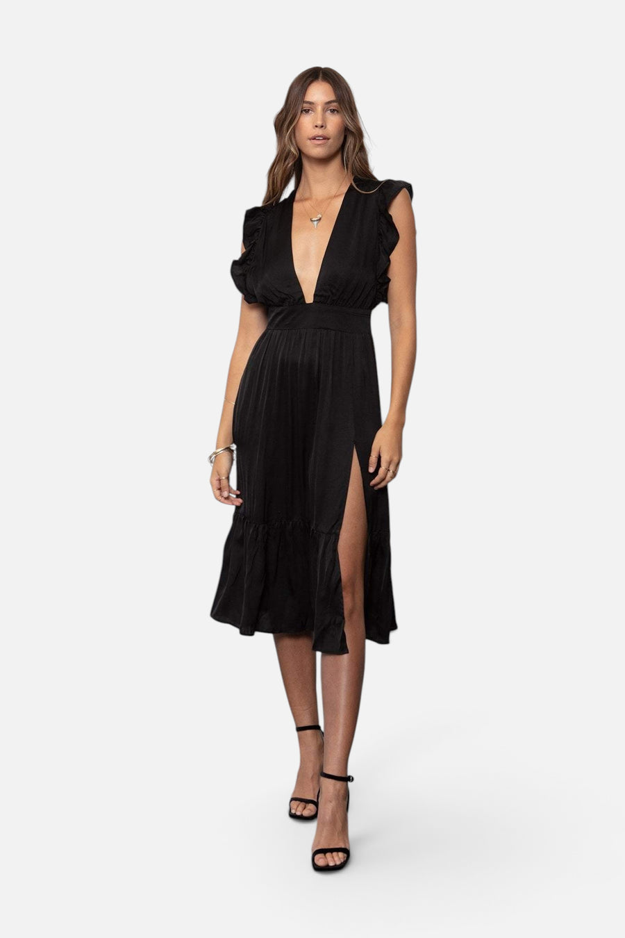 Stillwater Jessie Midi Dress in Black – flat lay