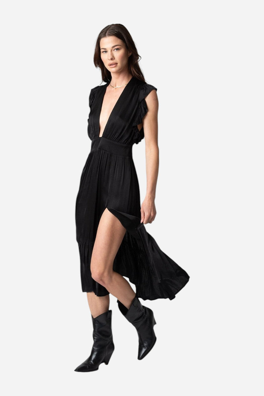 Stillwater Jessie Midi Dress in Black – front view