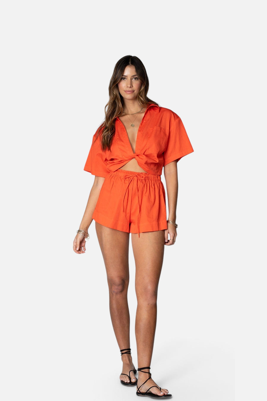 Stillwater Knot Front Short Sleeve Shirt in Poppy – back view