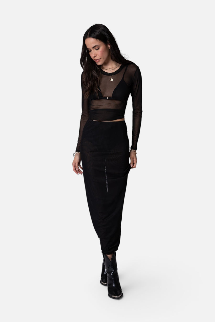 Stillwater Mesh Classic Rib Skirt in Black – back view