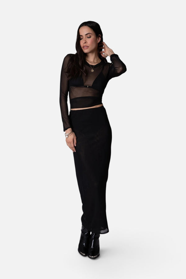 Stillwater Mesh Classic Rib Skirt in Black