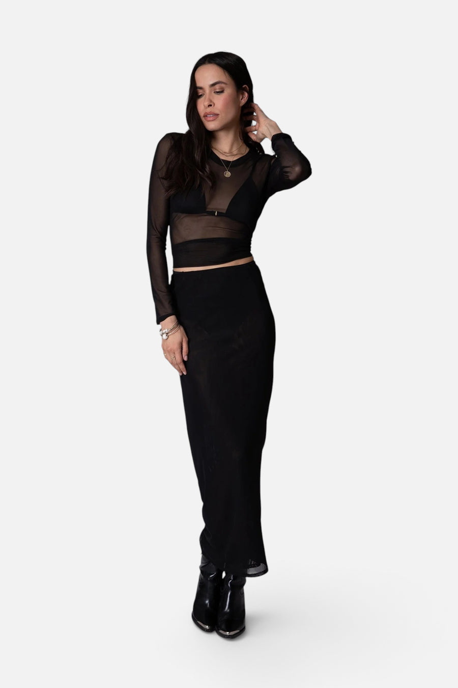 Stillwater Mesh Classic Rib Skirt in Black – front view