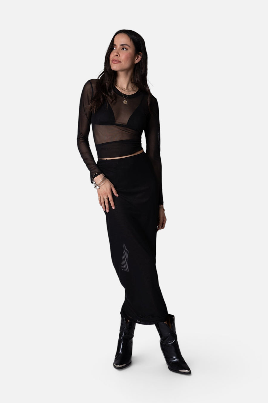 Stillwater Mesh Classic Rib Skirt in Black – side view
