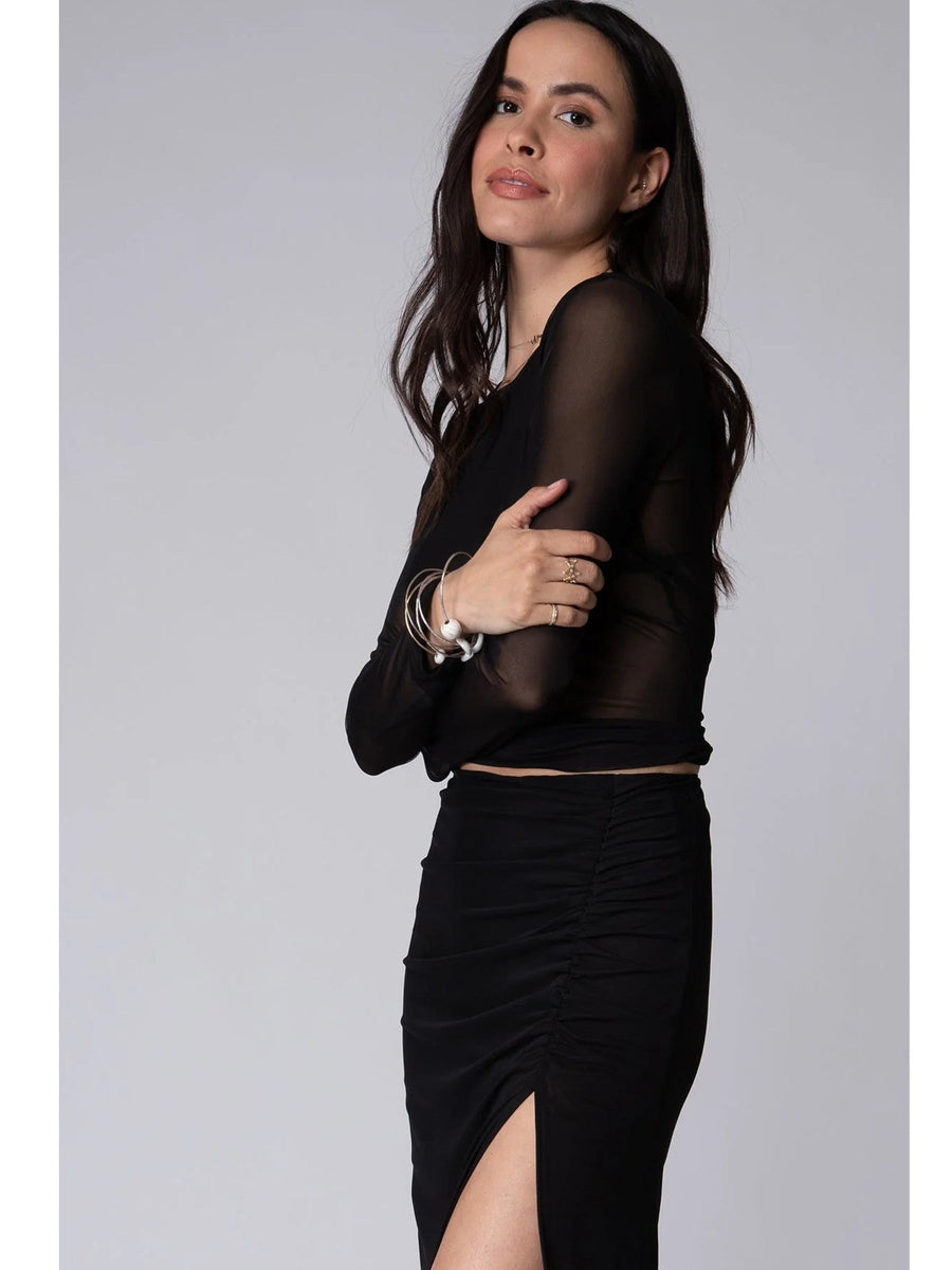 Stillwater Mesh Slim Crop Top Tee Long Sleeve in Black – side view