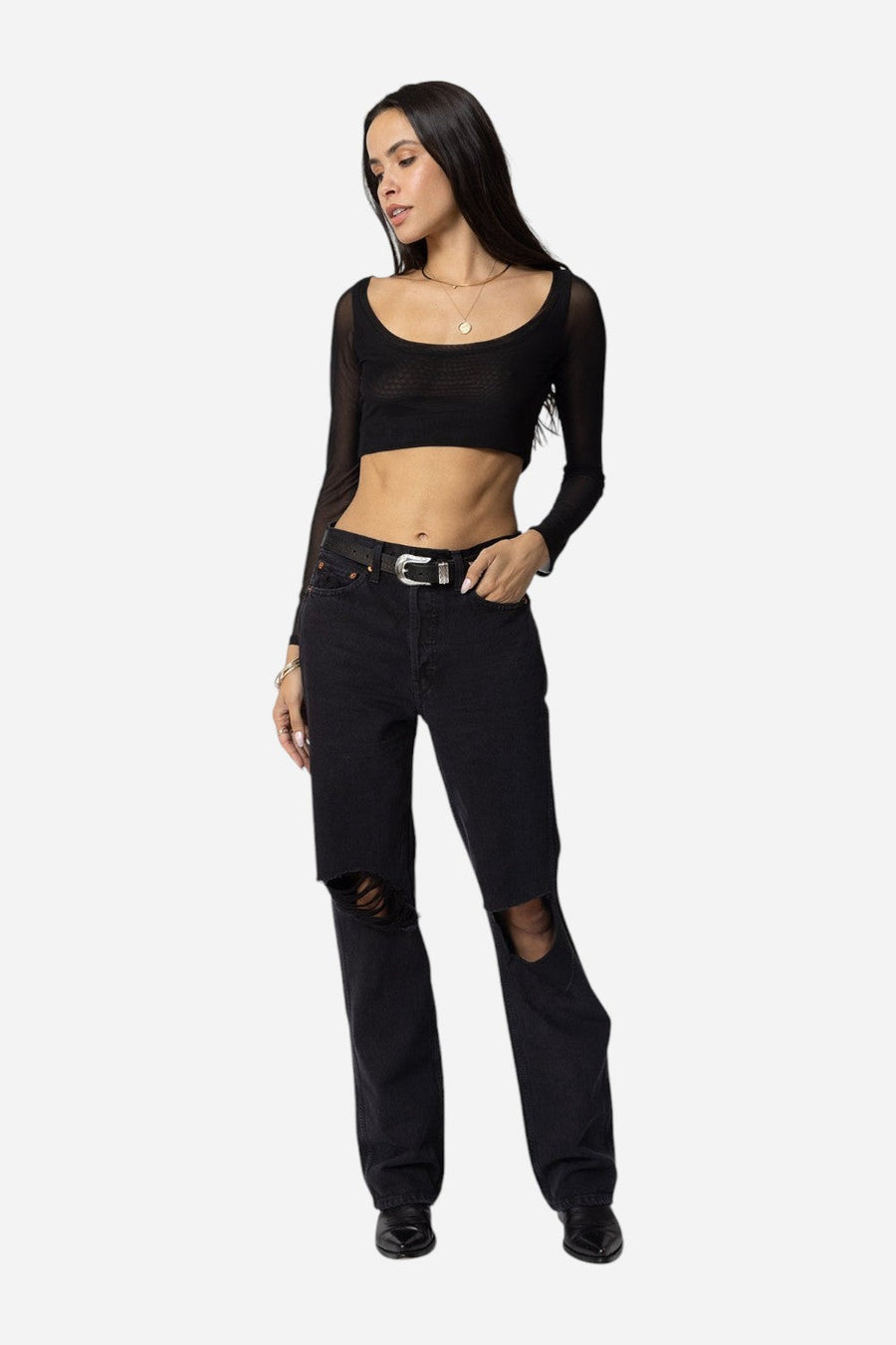 Stillwater Mesh Ventanas Top in Black – back view