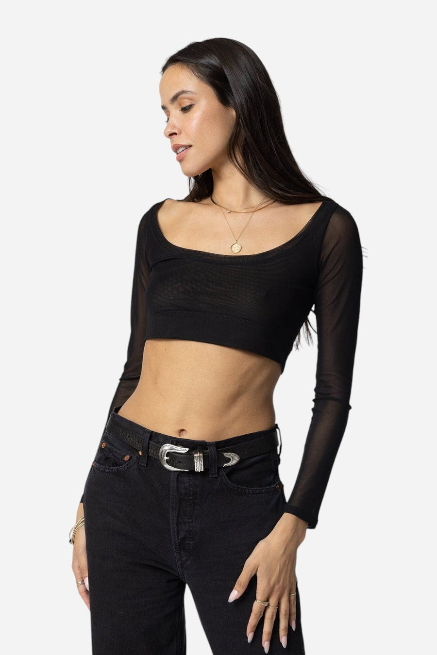 Stillwater Mesh Ventanas Top in Black – front view
