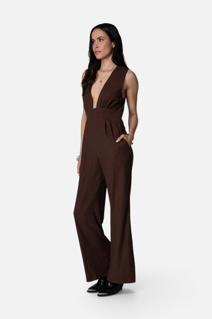 Stillwater Mothers Wide Leg Jumpsuit in Oak – back view