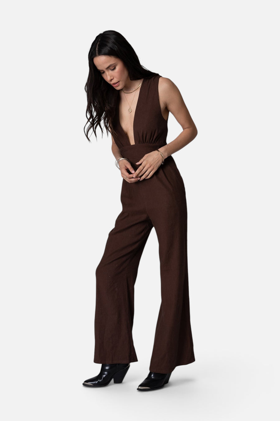 Stillwater Mothers Wide Leg Jumpsuit in Oak – side view