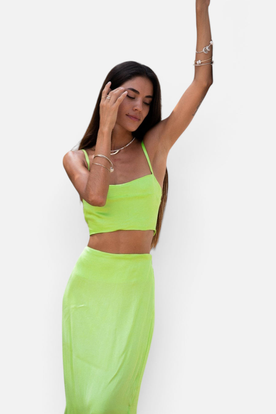 Stillwater Silky Le Bra Crop Top in Lime – back view