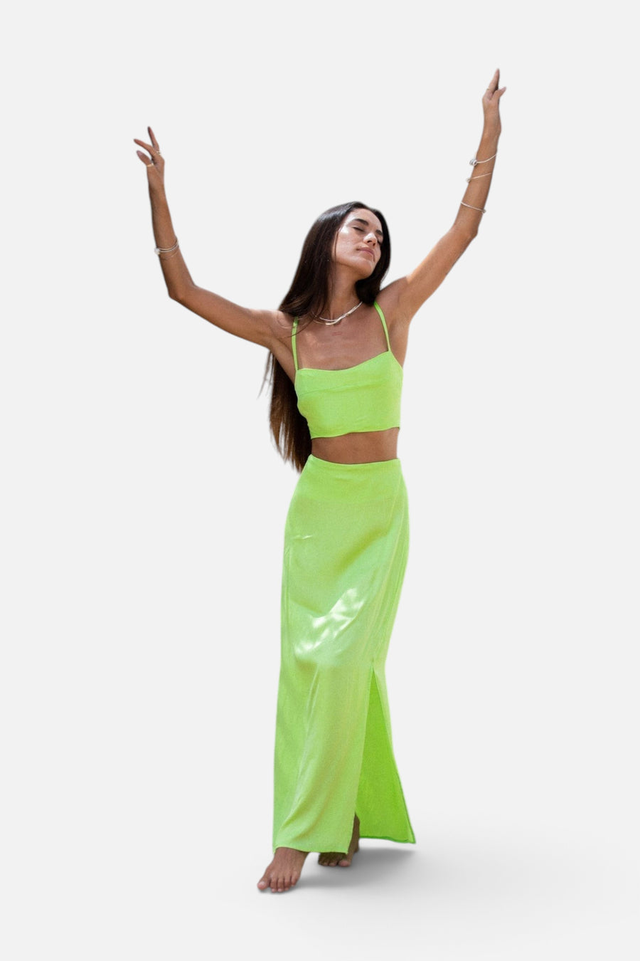 Stillwater Silky Le Bra Crop Top in Lime – detail