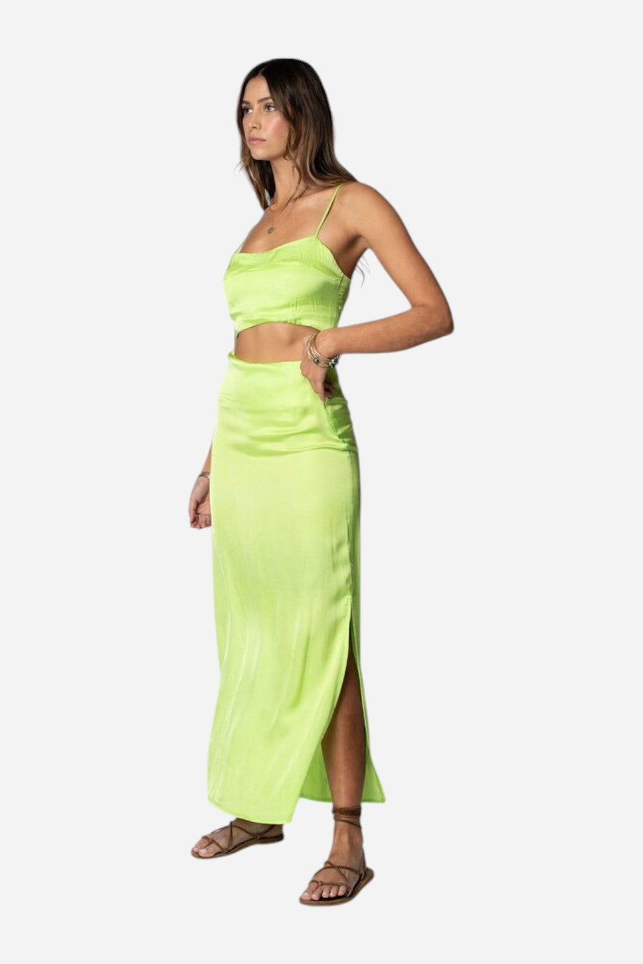 Stillwater Silky Le Bra Crop Top in Lime – front view