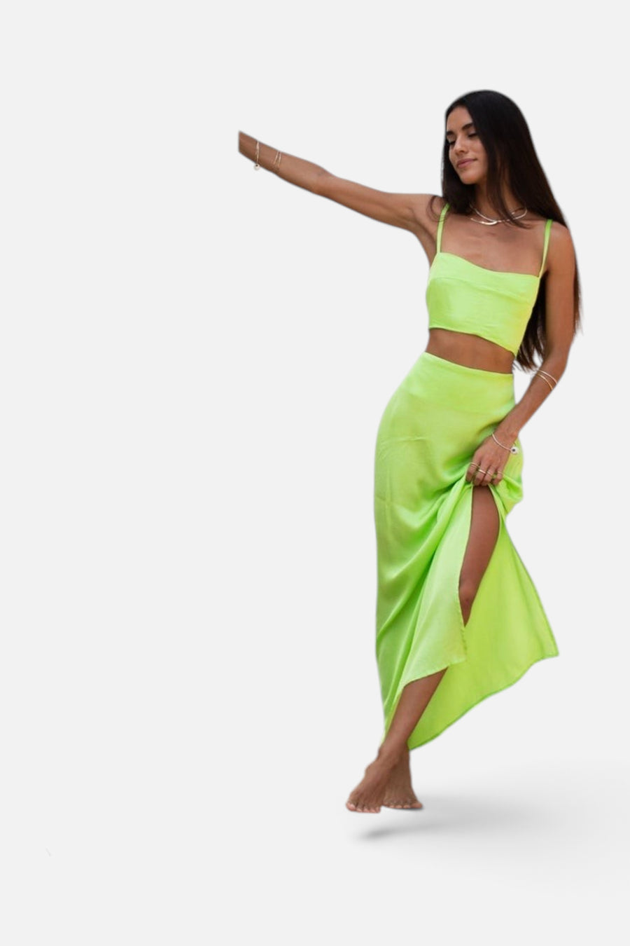 Stillwater Silky Le Bra Crop Top in Lime – side view