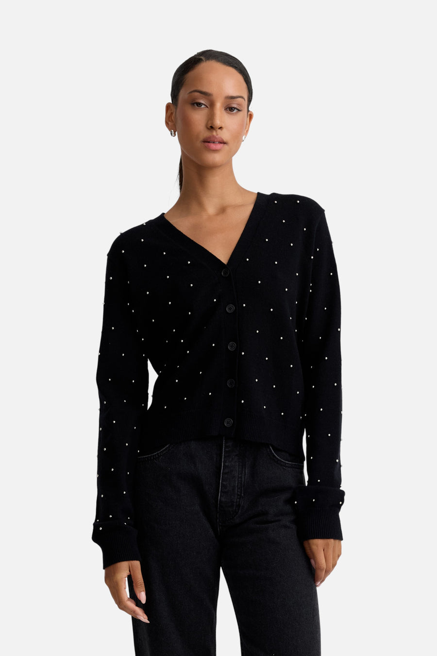 Stitches + Stripes Ashley Cardigan in Black – front view