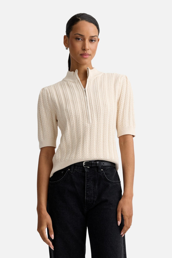Stitches + Stripes Audrey Half Zip Top in Cream