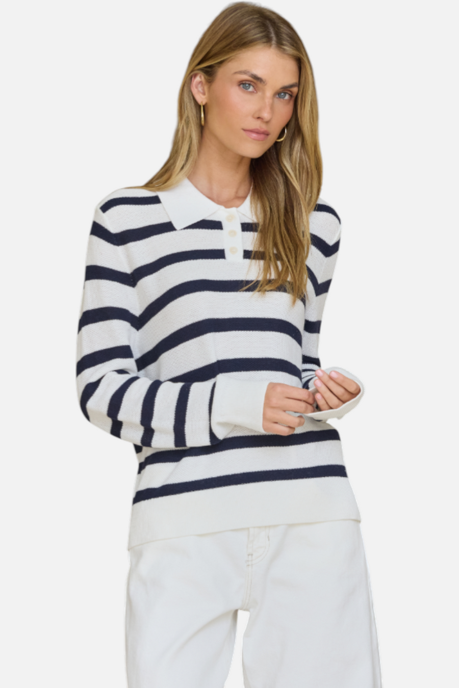Stitches & Stripes Beth Polo in Chalk Combo – front view