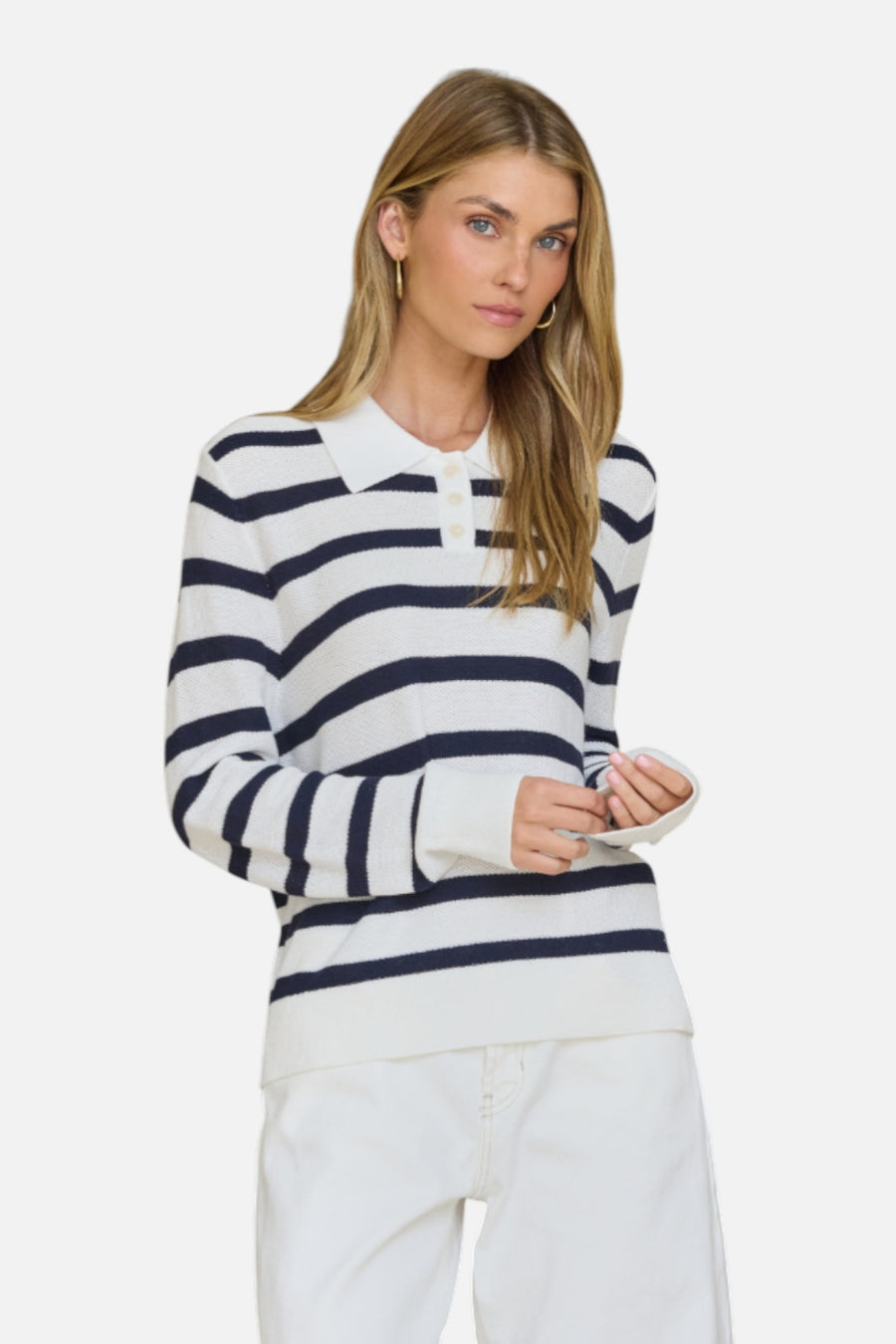 Stitches & Stripes Beth Polo in Chalk Combo – on model