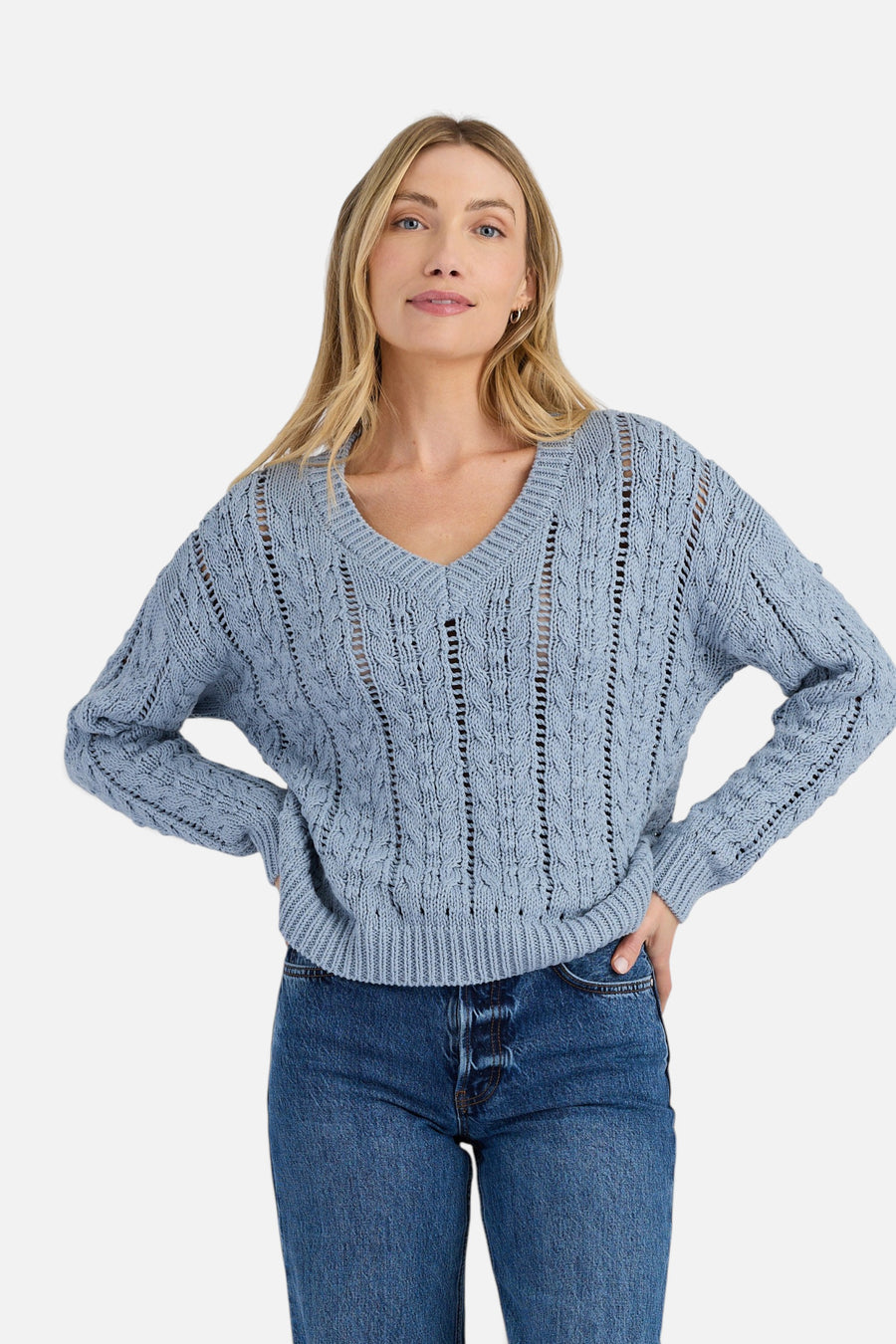 Stitches + Stripes Cal V-Neck Pullover in Storm – front view