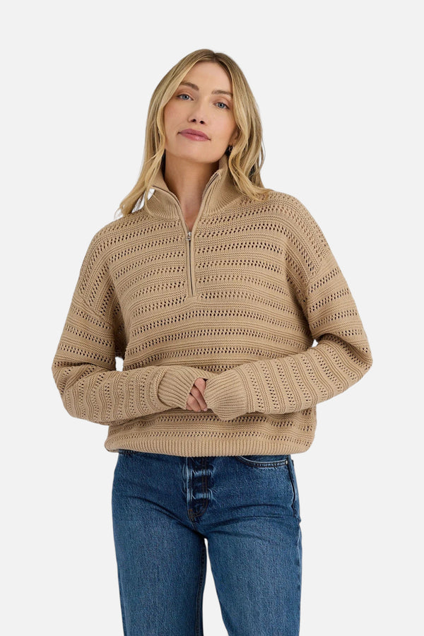 Stitches + Stripes Everly Half Zip Sweater in Dune