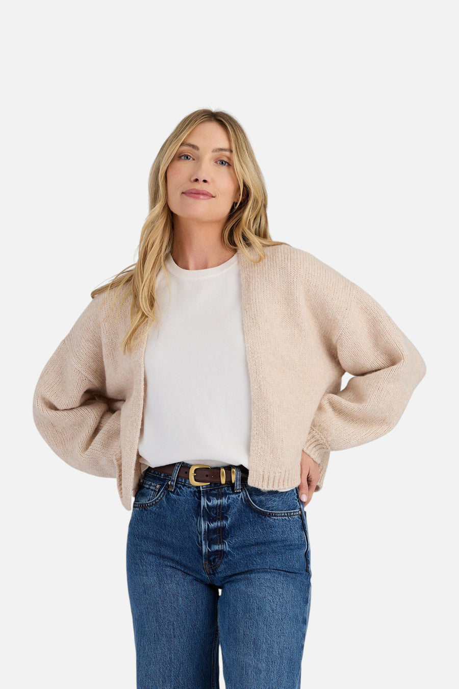 Stitches + Stripes Giada Cardigan in Cream – front view