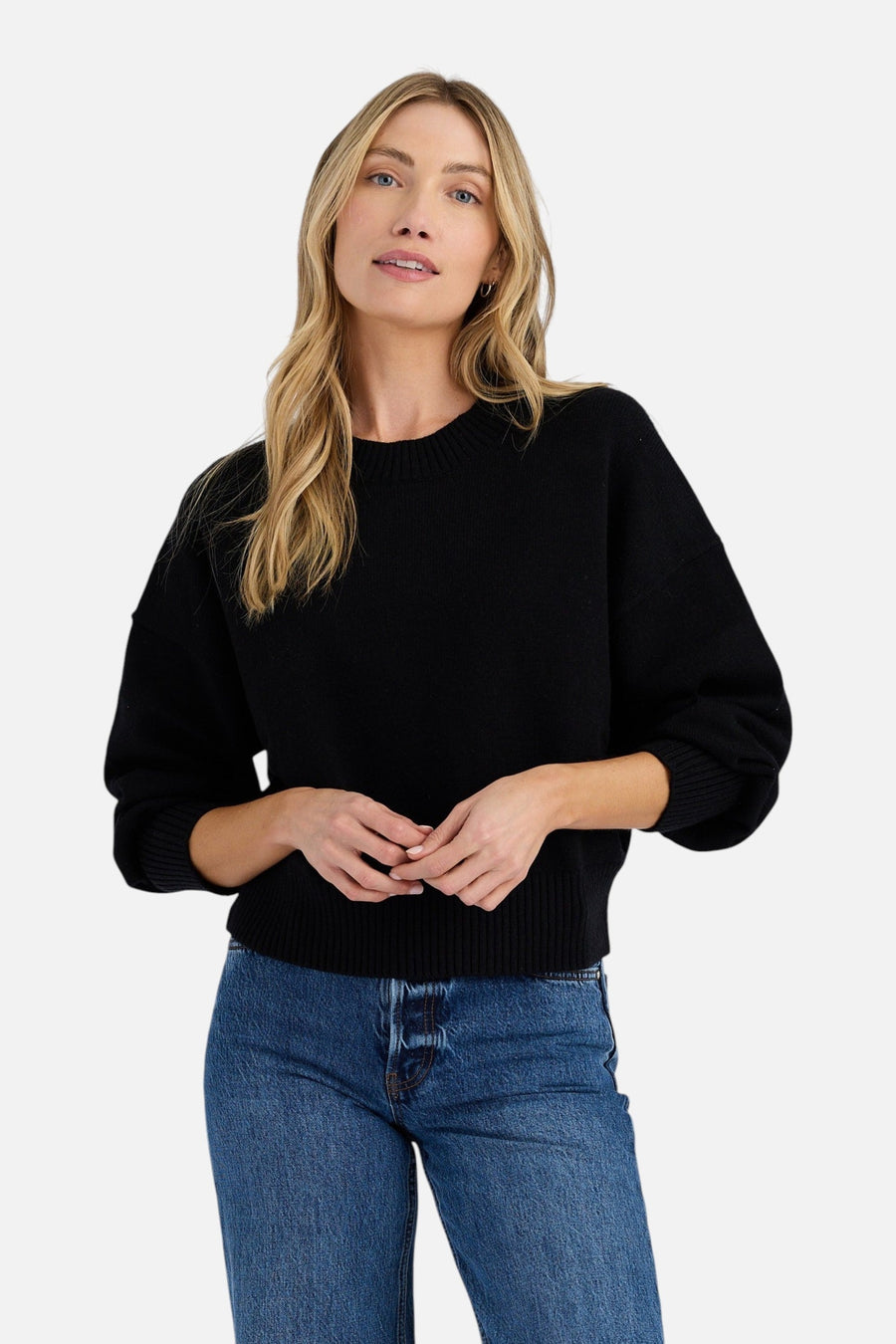 Stitches + Stripes Lexi Pullover in Black – on model