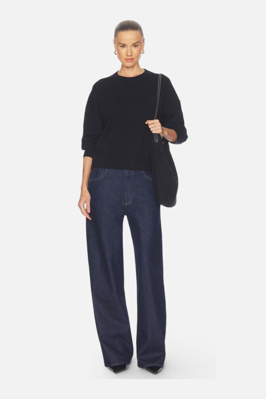 Stitches + Stripes Lexi Pullover in Black – on model
