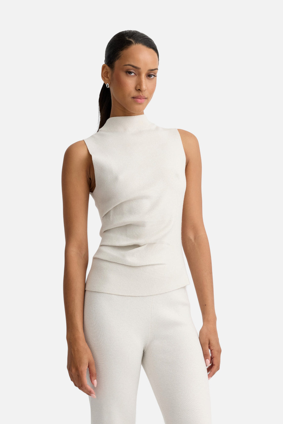 Stitches + Stripes Logan Tank in Cream – front view