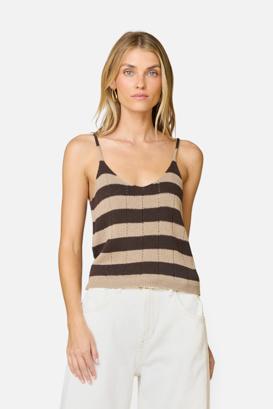 Stitches + Stripes Mercedes Tank in Machiatto Combo – front view