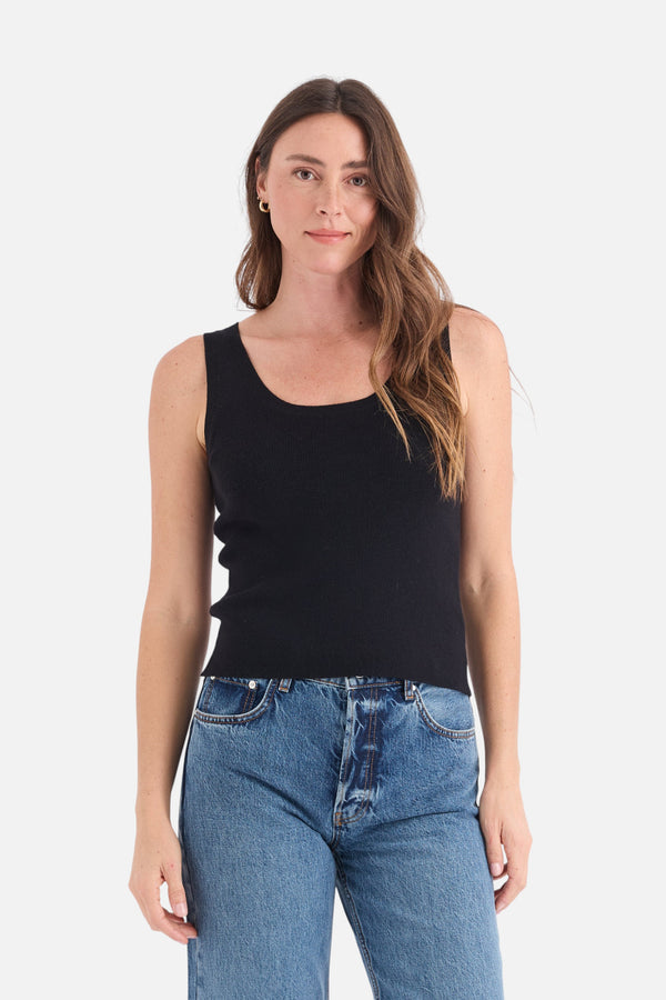 Stitches + Stripes Opal Tank in Black