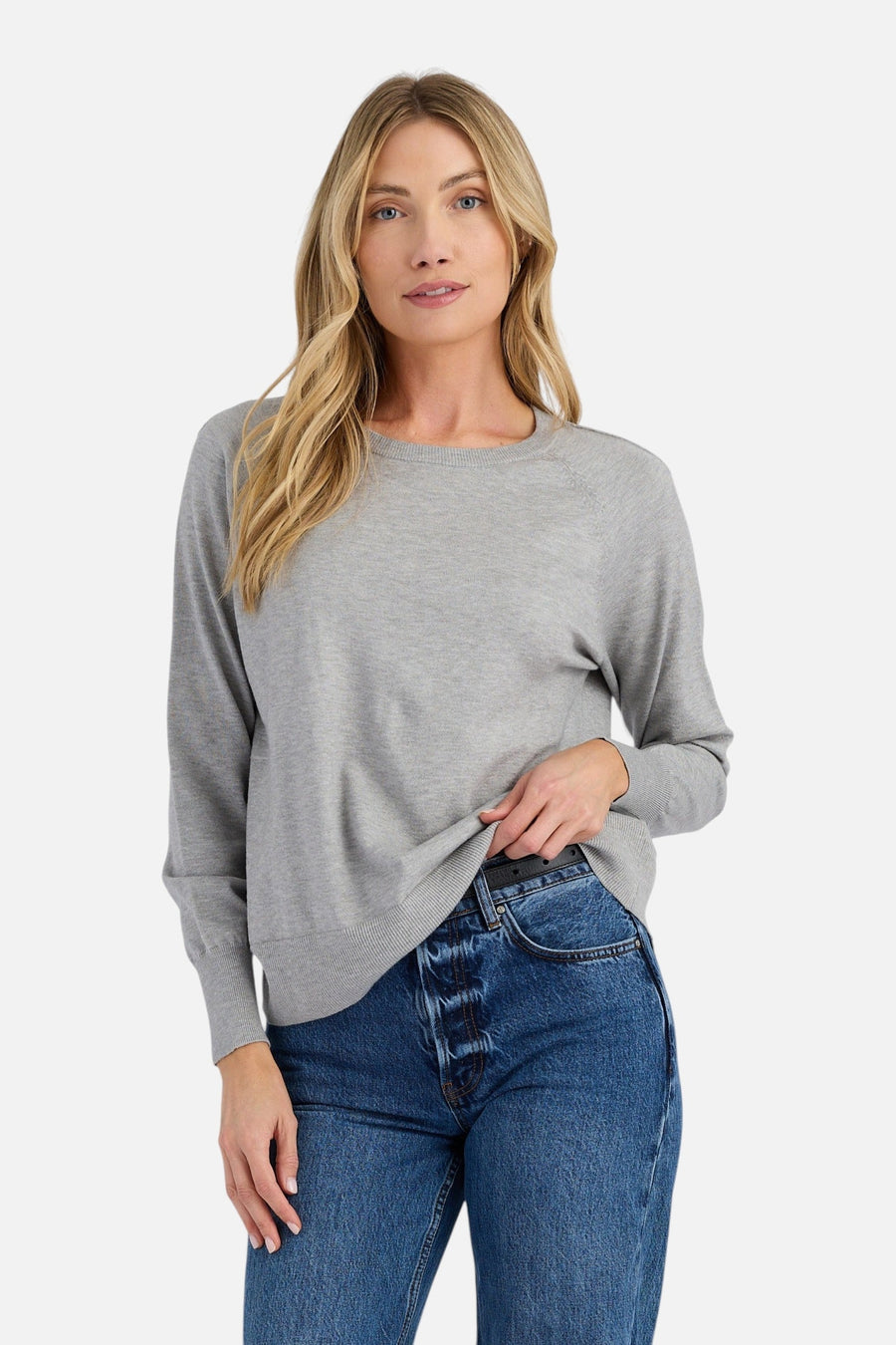 Stitches + Stripes Otis Crewneck Sweater in Heather Grey – on model
