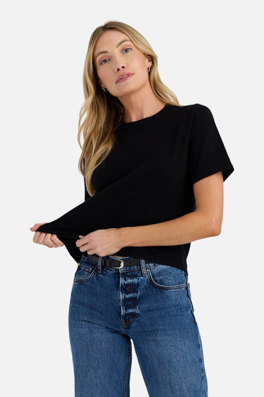 Stitches + Stripes Otis Tee in Black – on model