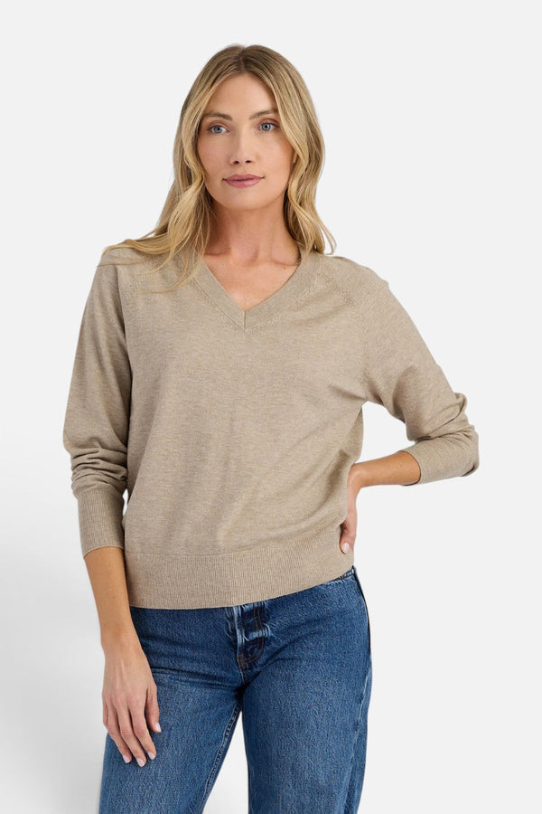 Stitches + Stripes Otis V-Neck Sweater in Oat