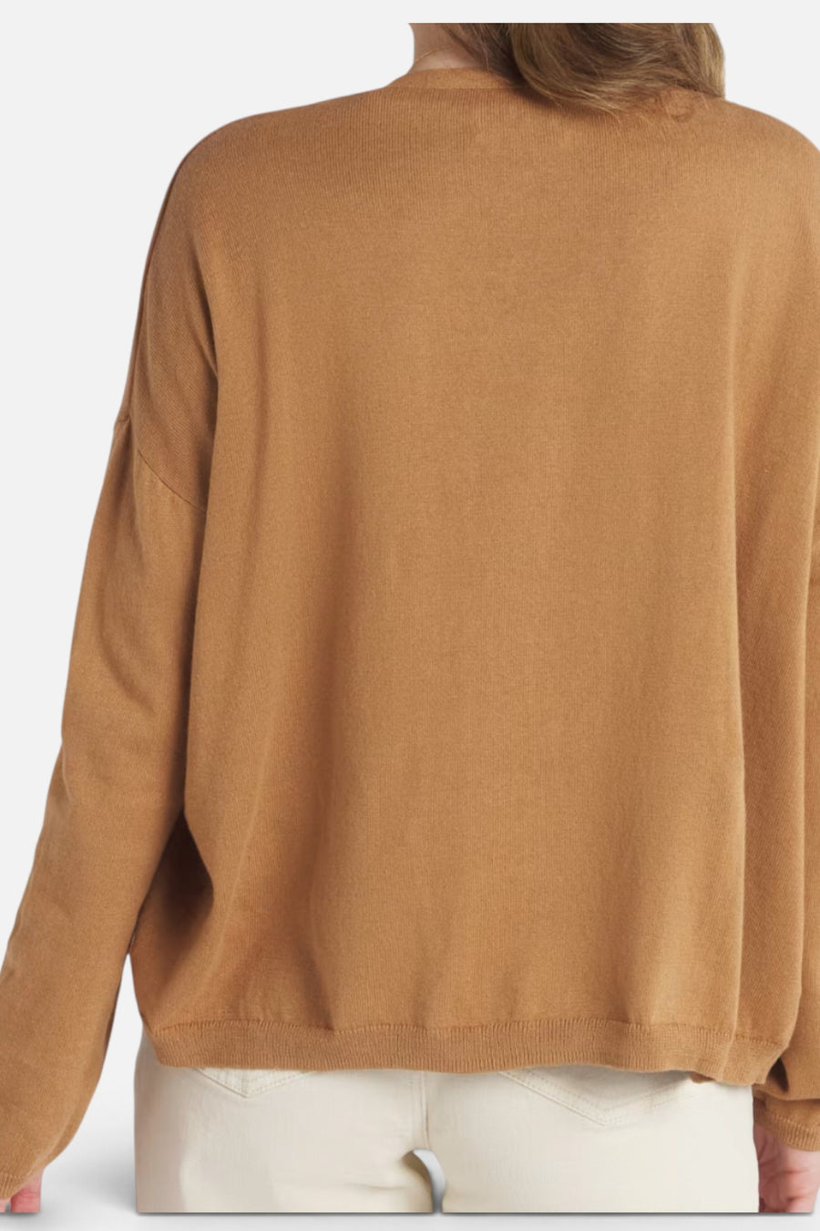 Stitches + Stripes Palmer Open Cardigan in Camel – back view