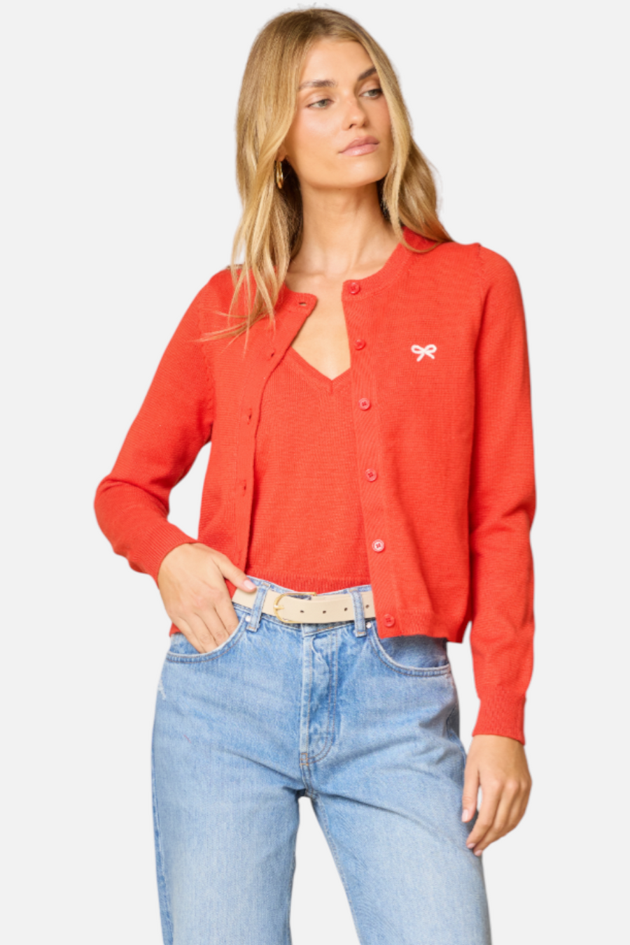 Stitches + Stripes Racine Cardigan in Picante Combo – front view