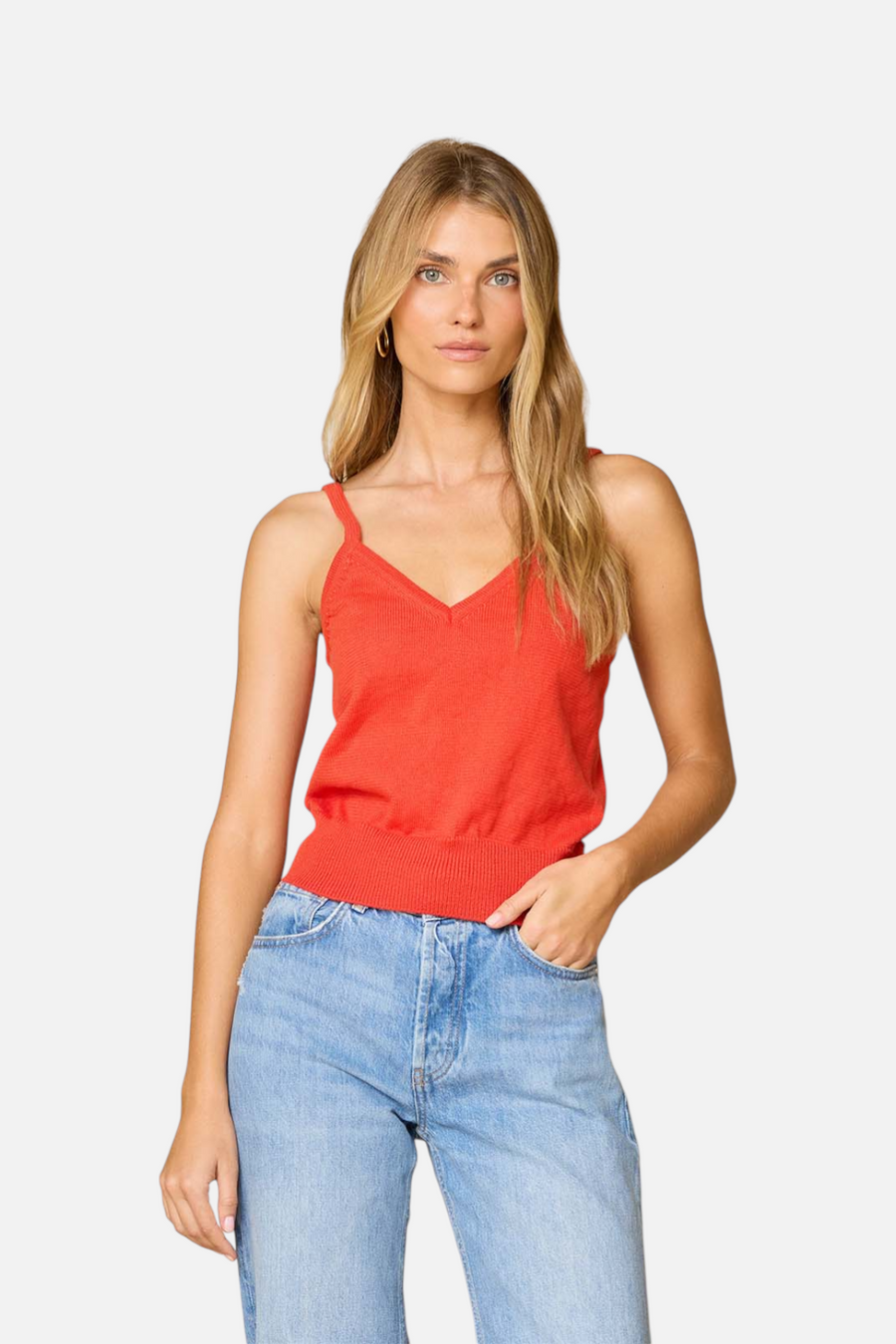 Stitches + Stripes Racine Tank in Picante – front view
