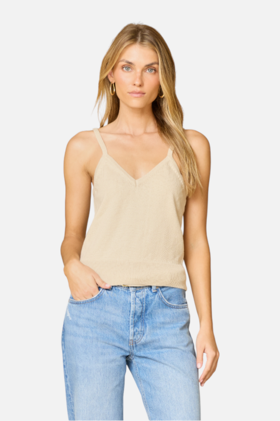 Stitches + Stripes Racine Tank in Rye – front view