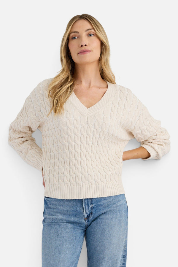 Stitches + Stripes Rossi V-Neck Sweater in Cream Combo