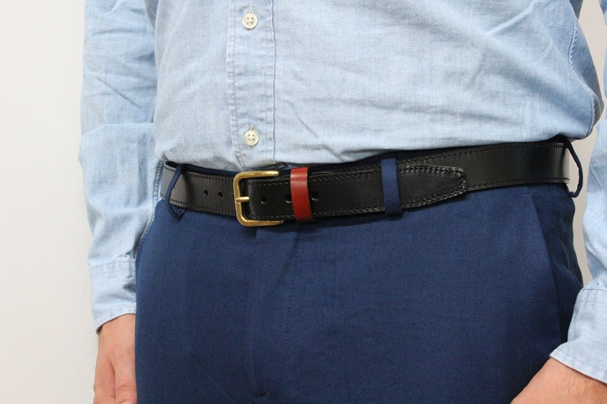 Stolen Riches Black Leather Dress Belt Chicago Screw, Set of 4 Color Interchangeable Keepers – back view