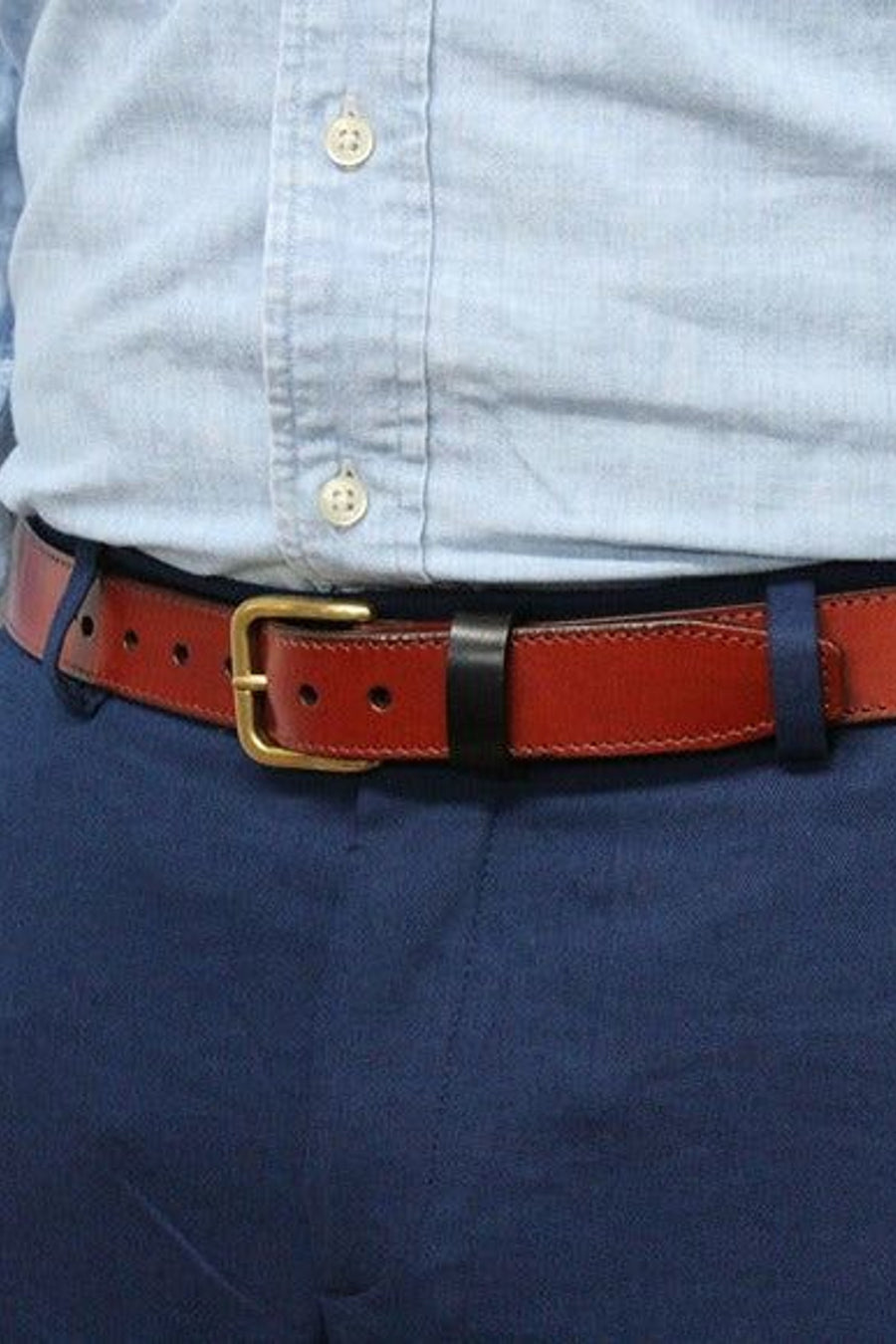 Stolen Riches Light Brown Leather Dress Belt Chicago Screw, Set of 4 Color Interchangeable Keepers – back view
