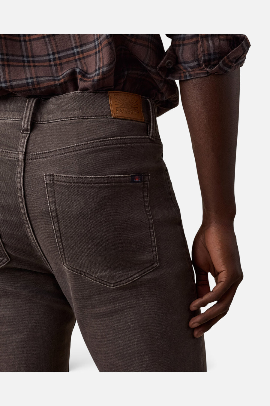 Stretch Terry 5-Pocket Pant in Coast Brown – flat lay