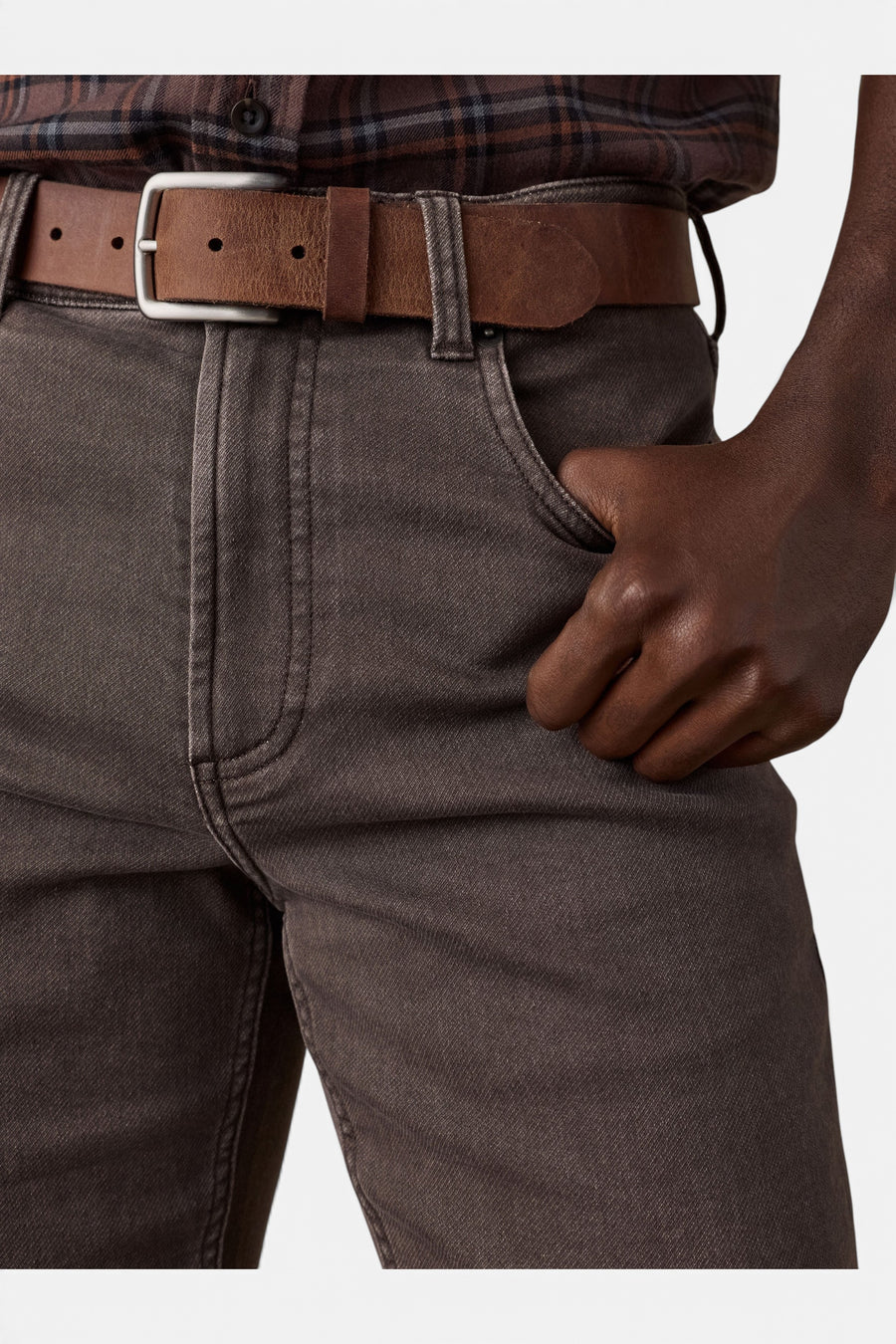 Stretch Terry 5-Pocket Pant in Coast Brown – side view