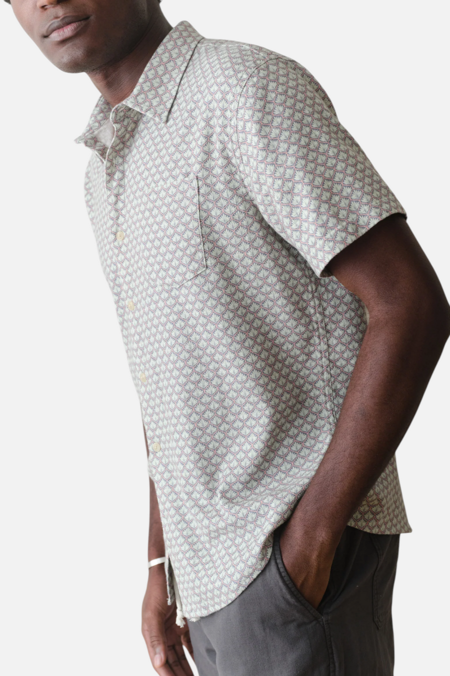 Marine Layer Men's Stretch Selvage Short Sleeve Shirt in Light Blue Agave Print