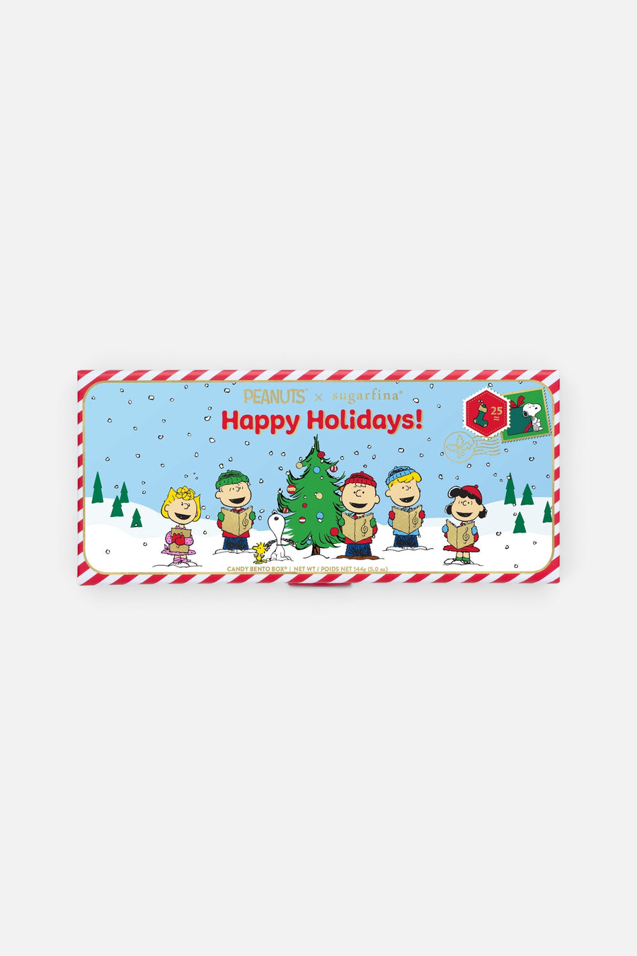 Sugarfina Peanuts Happy Holidays 3 Piece Candy Bento Box – front view